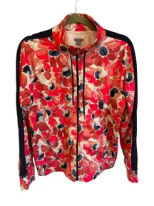 Aerie Floral Full Zip‎ Jacket Size Large Red Blue Activewear Athleisure