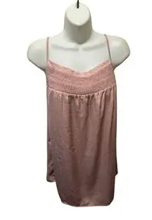 Babydoll Tank Cami Smocked Neck XL Taupe Tan Flowy Layer Under Jacket