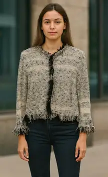 Ball of Cotton Chic Fringed Tweed Linen Blend Jacket.    Size-Medium