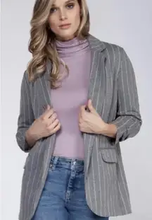 BLACK TAPE Gray Pinstripe Blazer Jacket Women's XL Open Front Casual Work