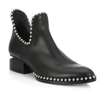 Alexander Wang Kori Cutout Studded Black Leather Ankle Boots Womens 36.5