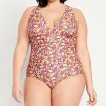 Old Navy Womens One Piece Swimsuit V-Neck Tie Back Ditsy Floral Size XXL