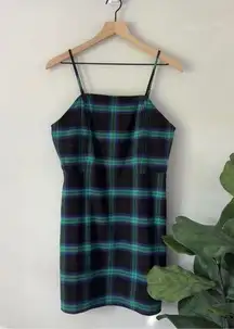 BP  Plaid Flannel Adjustable Spaghetti Strap Retro Mini Dress Zipper Zip Up Side