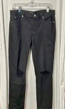 7 For All Mankind Women's Black Distressed Button Down Skinny Jeans Size 31