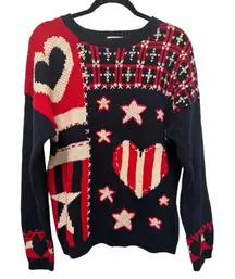 Vintage Inon de Lendis Patriotic Knit Sweater size large red white blue