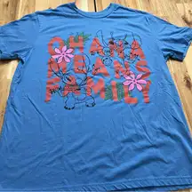 Disney Stitch “Ohana Means Family” Blue Graphic Tee Size XL