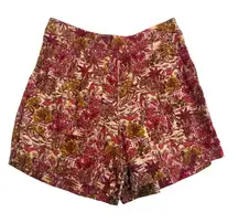 Joie small tropical print flat front linen blend shorts pockets SH2 2754