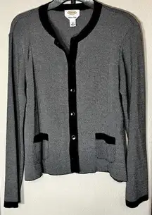 Talbots  Jacket Blazer Women's M Black & White Made in Italy Sweater Knit