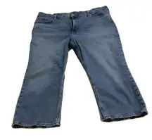 Lee Women's Capri Jeans Mid Rise Zip Blue Denim Five-Pocket Leather Patch​​