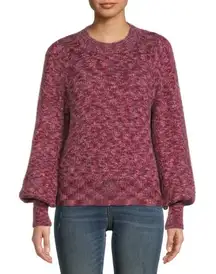 Marled Knit Sweater Women's Large L Mauve Pink Balloon Sleeve Lightweight Cozy #