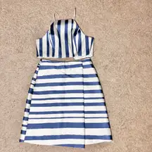 Topshop Women's Scuba Blue White Striped Halter Cropped Dressy Skirt Set Size 6