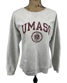 Champion UMASS‎ Reverse Weave Crew Neck Heavyweight Sweatshirt Large Gray Cotton