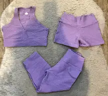 Booty by Brabants Croco Leggings Bike Shorts And Bra Top Set Purple Large