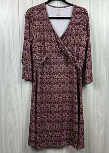 prAna  Womens Dress XL Purple Long Sleeve Twist Front Stretch Jersey Cotton Print