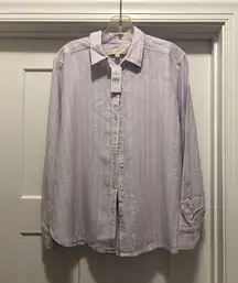 New Ann Taylor LOFT Women Size Medium Long Sleeve Button Up Striped Shirt Purple