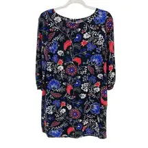 Old Navy Women Size Medium Black Floral Sheath Mini Dress 3/4 Sleeve Peasant