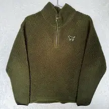 Victorian’s Secret PINK Dark Green Sherpa Quarter Zip Pullover Cozy Teddy Fleece