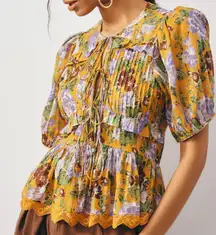 Capri Floral Short Sleeve Peplum Blouse, Size XS