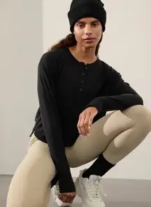 Athleta Canyon Henley Top Lightweight Cropped‎ Women's XL Black Athleisure NWT