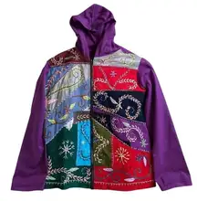 Rising Tide Womens Sz Large Hoodie jacket BOHO Wearable Art Bohemian Patchwork