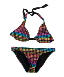 Fox  Bikini Set Reversible Halter Top & Bottoms Rainbow Dot X-Small