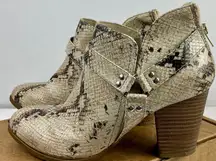 Fergalicious Snakeskin Print Ankle Booties Block Heel Harness Detail Boots Zip 9