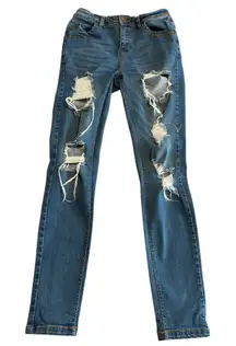 Blue Age Denim Collection Skinny Jeans Juniors Size 5 Blue Distressed Stretch