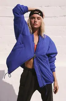 Free People Movement Midnight Moon Solid Bomber Jacket in Cobalt Blue