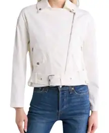 Juicy Couture Women’s Small White Denim Moto Jacket Belted Biker NWT Y2K Style