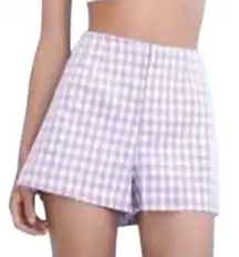 NWT Zara Purple and White Gingham Checked Plaid Shorts Size Medium