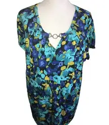 Apt. 9  VIBRANT BLUE YELLOW GREEN BLACK CHIC PLAYFUL FLORAL 2X