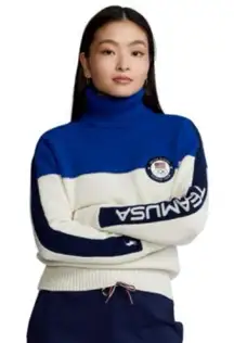Polo Ralph Lauren Paralympics USA Wool Knit Sweater Sz XXL Colorblock Blue Cream