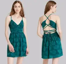 Wild Fable Floral Open Back Criss Cross Skater Dress Teal Green XL