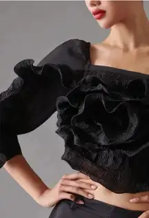 Anthropologie Let Me‎ Be 3D Rosette One Shoulder Top Black Size Medium