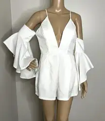 Luxxel White Low Cut Batwing Sleeve Romper