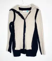 Anthropologie  sparrow knit black cream colorblock zip up sweater jacket small