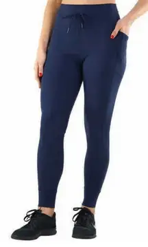 Spyder Women's High Rise Drawstring Legging Tight Navy with Pockets-size LARGE