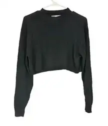 Zara Women's Crew Neck Pullover Crop Sweatshirt Long Sleeve Black Size Small