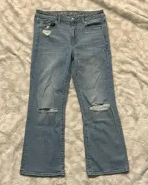 American Eagle Stretch Hi Rise Kick Crop Jeans Size 10 Distressed