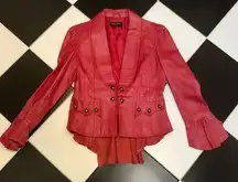 Vintage  Red Leather Jacket Ruffle Steampunk Sergeant Pepper Style Med