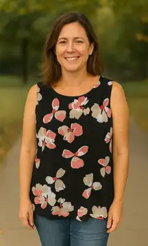 Liz Claiborne‎ Women's Pink Floral Sleeveless Black Shirt Sz PL Business Casual