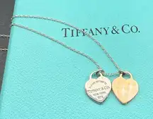 Tiffany & Co. Return to Tiffany Mini Double Heart Necklace 19” Silver 18k Gold