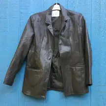 PaperLLL Women's Size Medium Dark Brown Colored Faux Leather Belted Moto Jacket