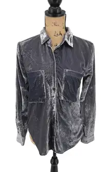 Pilcro Velvet Button Down Shirt XS Gray Long Sleeve Holiday Party Casual Soft
