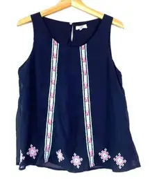 Navy Embroidered  Tank Top PL