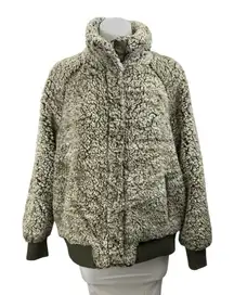 JouJou Women's Green Faux Sherpa Fur Turtleneck Long Sleeve Full Zip Sweater 1X