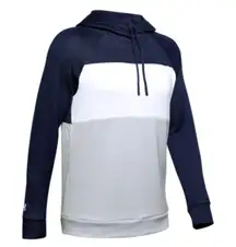 Under Armour Terry Fleece Blocked Hoodie With Hat Navy Blue White Gray Sz XS NWT  New with tag  Same day shipping  Smoke and pets free  This  hoodie is perfect for anyone looking for a comfortable and stylish addition to their wardrobe. With a navy b