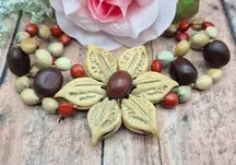 Vintage Jewelry Bracelet Seed Pod Floral Wooden Handmade One Size Slide Closure