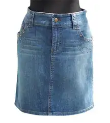 Cache Denim Stud Embroidery Embellished Back Pockets Skirt New Stretch $98 NWT