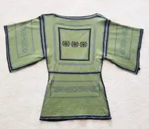 Vintage Green Printed Kimono Sleeve Knit Top